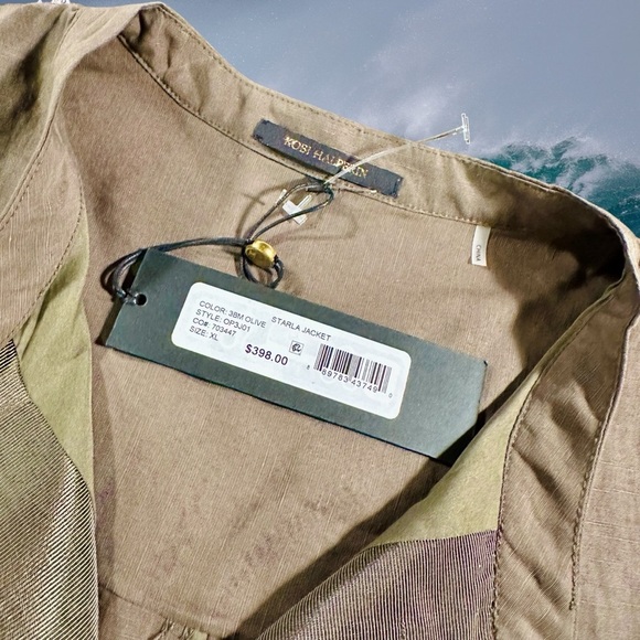 NWT Kobi Halperin ‘Starla’ Snap Up Jacket in Olive Green Linen-Blend Size XL - Picture 2 of 13